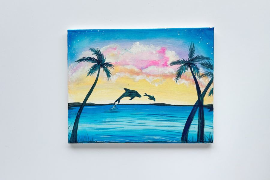 In-Studio Paint Night - Sunset Beach Holiday Getaway with Dolphins Acrylic Painting