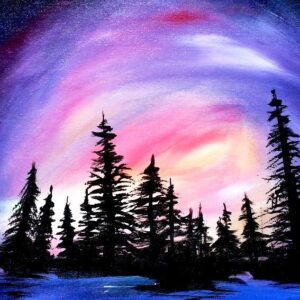 In-Studio Paint Night - Purple Northern Light Sky Acrylic Painting
