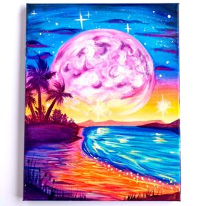 In-Studio Paint Night - Glow in the Dark Tropical Cotton Candy Moon Acrylic Painting