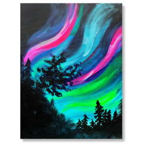 In-Studio Paint Night - Northern Lights Winter Trees Acrylic Painting
